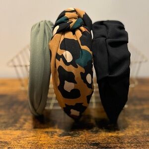 Stylish Headband Set - Black, Green, and Leopard Print